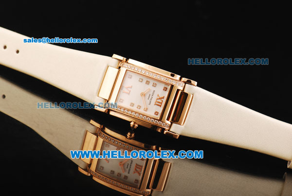 Patek Philippe Ref.4910 Swiss ETA Quartz Movement Diamond Bezel and Marking with Rose Gold Case and White Leather Strap-Lady Model - Click Image to Close